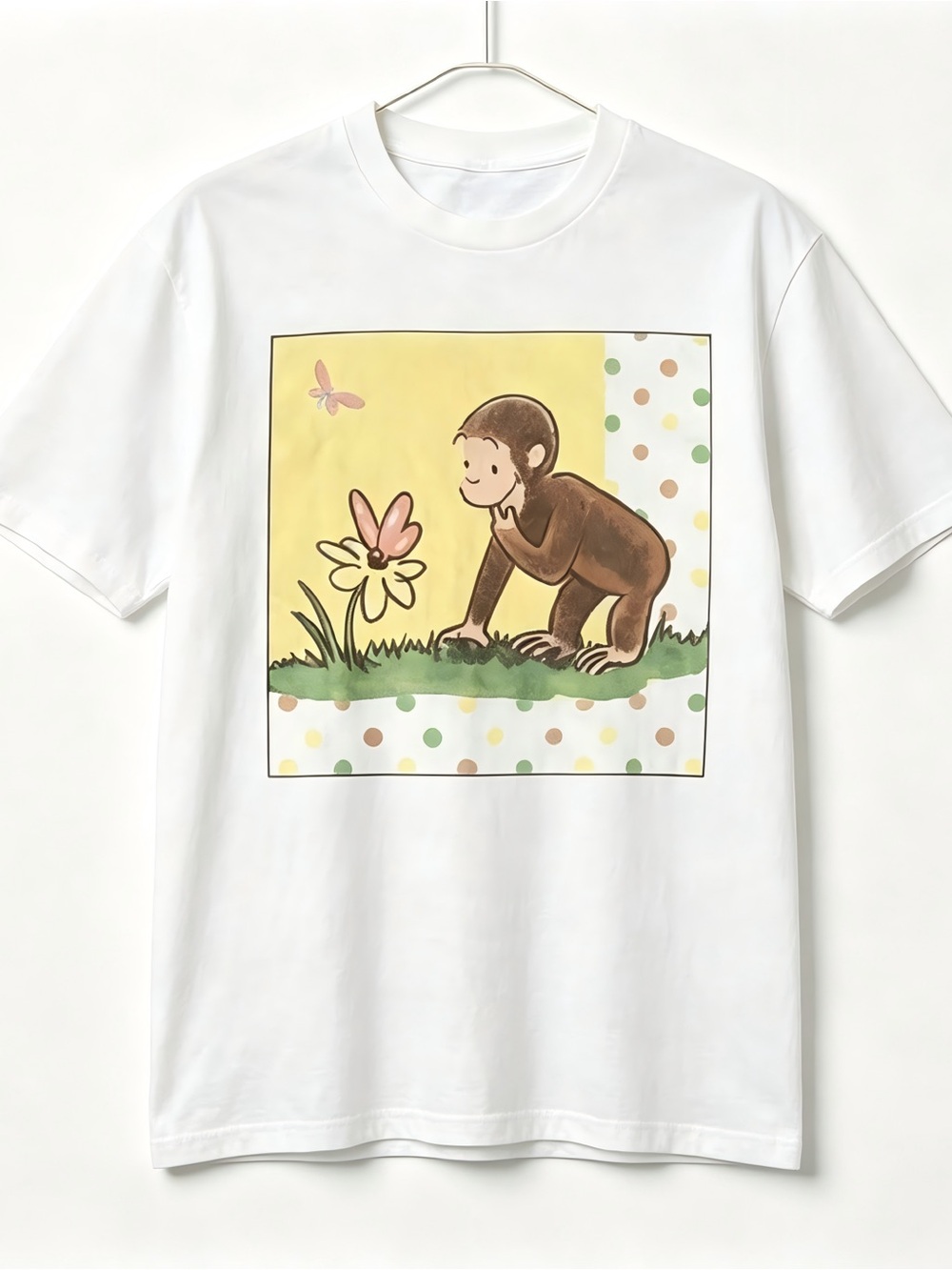 Curious George Monkey Cute Cartoon Flower Butterfly Graphic T-shirt Unisex